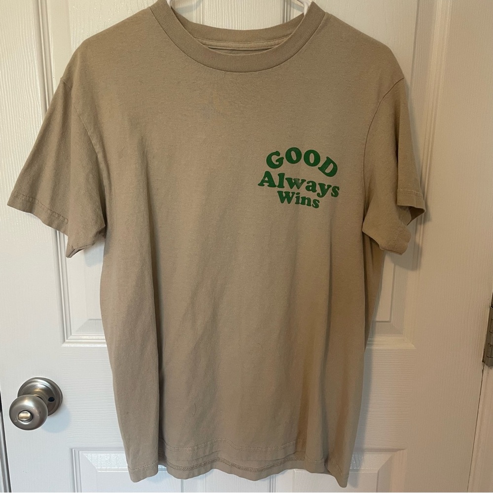 Tan T-Shirt with Green Print